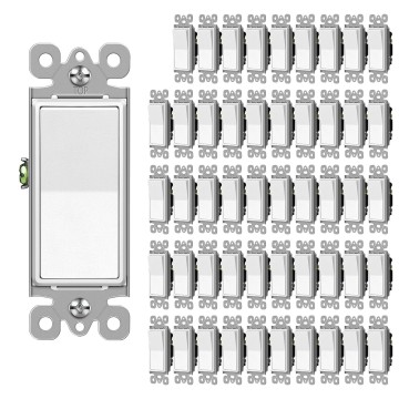 Matte White Decorator Wall Light Switch, Single Pole Rocker Paddle Switch, 15A 120/277V, 3-Year Warranty, UL Listed