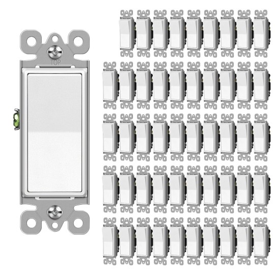Matte White Decorator Wall Light Switch, Single Pole Rocker Paddle Switch, 15A 120/277V, 3-Year Warranty, UL Listed