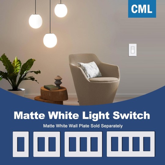 Matte White Decorator Wall Light Switch, Single Pole Rocker Paddle Switch, 15A 120/277V, 3-Year Warranty, UL Listed