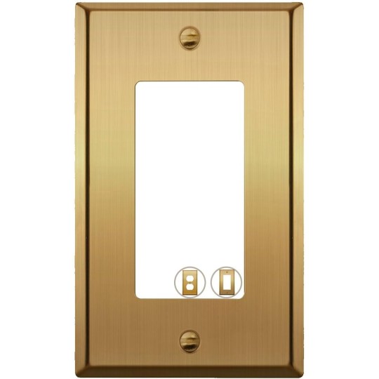 BRASS Metal Gold Light Switch Wall Plate or Outlet Cover Wall Plate MIDSIZE Single Receptacle Wallplate Covers 1 Gang Decoration Brushed Brass 4.92" x 3.15" Rocker 1-Pack