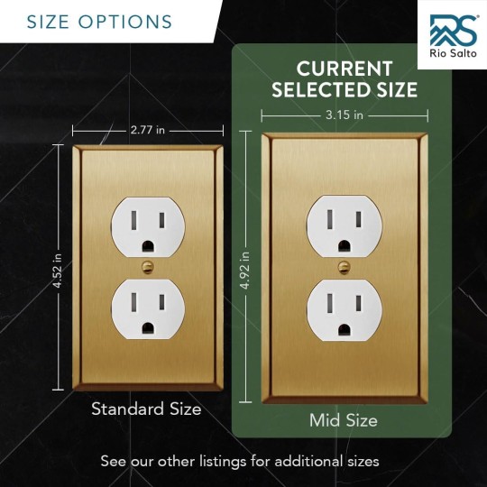 BRASS Metal Gold Light Switch Wall Plate or Outlet Cover Wall Plate MIDSIZE Single Receptacle Wallplate Covers 1 Gang Decoration Brushed Brass 4.92" x 3.15" Rocker 1-Pack