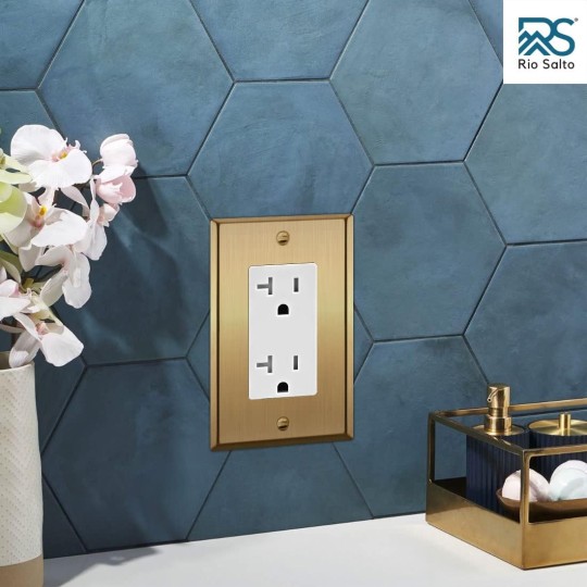 BRASS Metal Gold Light Switch Wall Plate or Outlet Cover Wall Plate MIDSIZE Single Receptacle Wallplate Covers 1 Gang Decoration Brushed Brass 4.92" x 3.15" Rocker 1-Pack