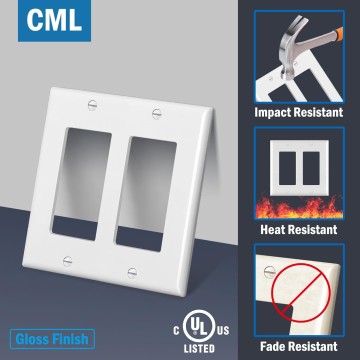 2-Gang Decorator Wall Plates, 20 Pack Electrical Outlet Receptacle Covers, Double Switch Plates, Standard Size 4.5”x4.57”, Impact Resistant, UL Listed, White