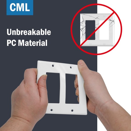 2-Gang Decorator Wall Plates, 20 Pack Electrical Outlet Receptacle Covers, Double Switch Plates, Standard Size 4.5”x4.57”, Impact Resistant, UL Listed, White