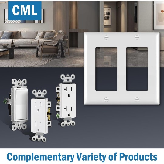 2-Gang Decorator Wall Plates, 20 Pack Electrical Outlet Receptacle Covers, Double Switch Plates, Standard Size 4.5”x4.57”, Impact Resistant, UL Listed, White