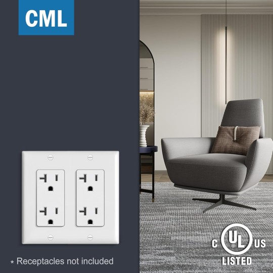 2-Gang Decorator Wall Plates, 20 Pack Electrical Outlet Receptacle Covers, Double Switch Plates, Standard Size 4.5”x4.57”, Impact Resistant, UL Listed, White