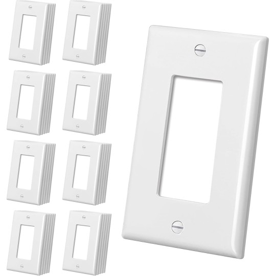 Mid-Size Decorator Wall Plates, 40 Pack Electrical Outlet Receptacle Covers, 1-Gang Switch Plates, Midway Size 3.18” x 5”, Impact Resistant, Gloss Finish, White