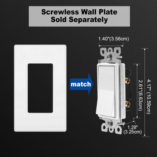3 Way Decorator Paddle Rocker Wall Light Switch, Single Pole or Three Way, 15A 120/277V, 3-Year Warranty, Gloss White