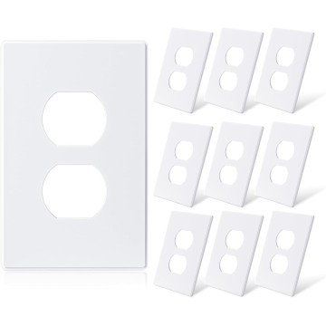 1-Gang Screwless Duplex Wall Plates, Mid-Size Unbreakable Thermoplastic Faceplate Cover for Duplex & Combination Receptacle Wall Outlet & Duplex Toggle Switch, UL Listed (10 Pack, Matte White)