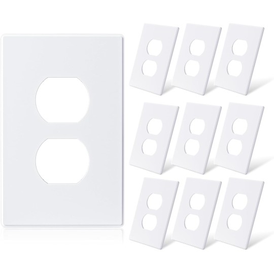 1-Gang Screwless Duplex Wall Plates, Mid-Size Unbreakable Thermoplastic Faceplate Cover for Duplex & Combination Receptacle Wall Outlet & Duplex Toggle Switch, UL Listed (10 Pack, Matte White)