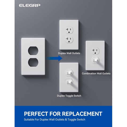 1-Gang Screwless Duplex Wall Plates, Mid-Size Unbreakable Thermoplastic Faceplate Cover for Duplex & Combination Receptacle Wall Outlet & Duplex Toggle Switch, UL Listed (10 Pack, Matte White)