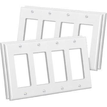 4-Gang Decorator Wall Plates, 4 Pack Electrical Outlet Receptacle Covers and Switch Plates, Standard Size 4.5”x8.23”, Impact Resistant, UL Listed, White