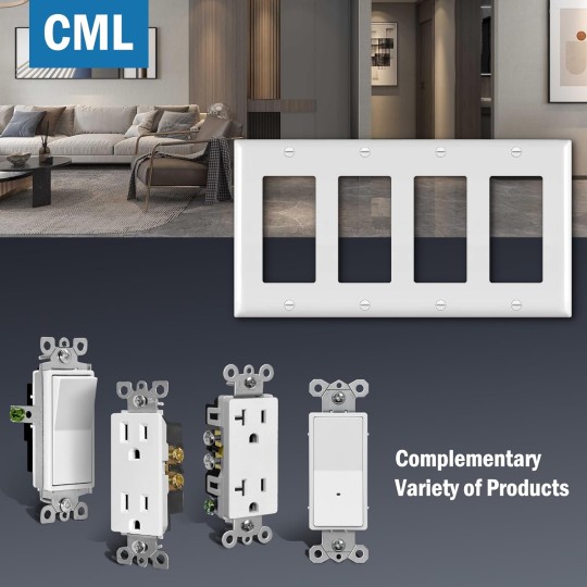 4-Gang Decorator Wall Plates, 4 Pack Electrical Outlet Receptacle Covers and Switch Plates, Standard Size 4.5”x8.23”, Impact Resistant, UL Listed, White