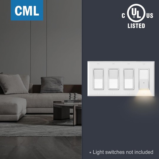 4-Gang Decorator Wall Plates, 4 Pack Electrical Outlet Receptacle Covers and Switch Plates, Standard Size 4.5”x8.23”, Impact Resistant, UL Listed, White