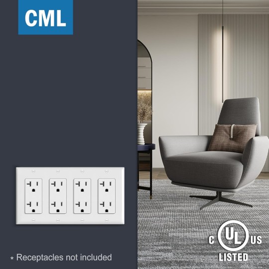 4-Gang Decorator Wall Plates, 4 Pack Electrical Outlet Receptacle Covers and Switch Plates, Standard Size 4.5”x8.23”, Impact Resistant, UL Listed, White
