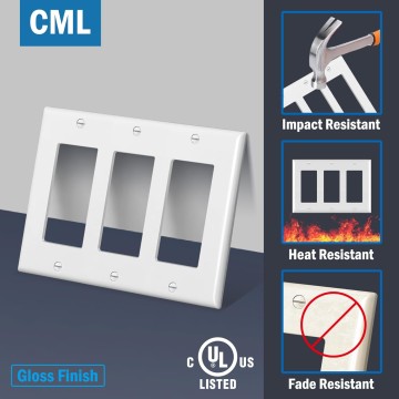 3-Gang Decorator Wall Plates, 4 Pack Electrical Outlet Receptacle Covers and Switch Plates, Standard Size 4.5”x6.38”, Impact Resistant, UL Listed, White