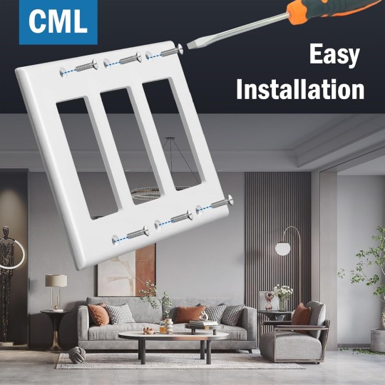 3-Gang Decorator Wall Plates, 4 Pack Electrical Outlet Receptacle Covers and Switch Plates, Standard Size 4.5”x6.38”, Impact Resistant, UL Listed, White