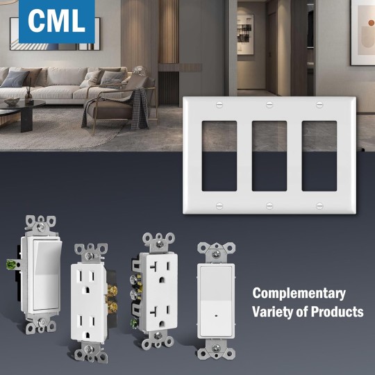 3-Gang Decorator Wall Plates, 4 Pack Electrical Outlet Receptacle Covers and Switch Plates, Standard Size 4.5”x6.38”, Impact Resistant, UL Listed, White