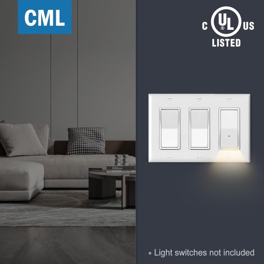 3-Gang Decorator Wall Plates, 4 Pack Electrical Outlet Receptacle Covers and Switch Plates, Standard Size 4.5”x6.38”, Impact Resistant, UL Listed, White