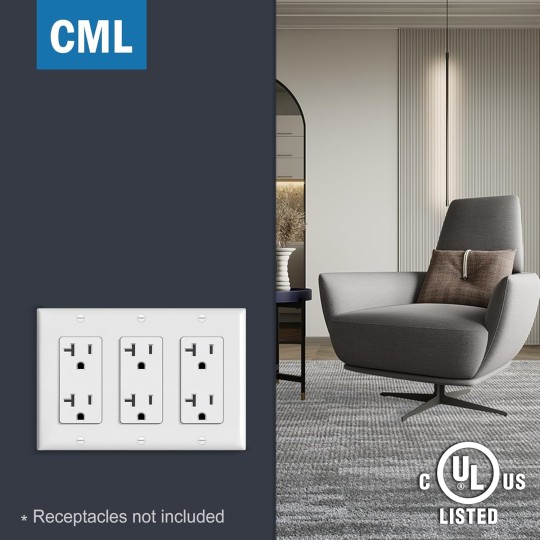 3-Gang Decorator Wall Plates, 4 Pack Electrical Outlet Receptacle Covers and Switch Plates, Standard Size 4.5”x6.38”, Impact Resistant, UL Listed, White