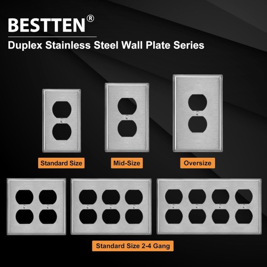 [30 Pack] 1-Gang Duplex Receptacle Metal Wall Plate with Protective Film, Brushed Finish, Corrosion-Resistant Stainless Steel Outlet Cover, Standard Size, Silver
