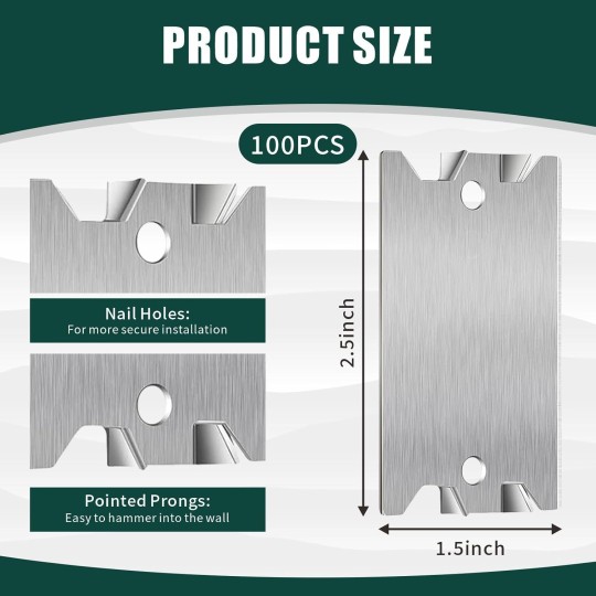 100Nail Plates for Studs - Steel Safety Plates for Plumbing and Wiring Protection - 1.5 x 2.5 Inches Cable Protectors - Vital Anti-Nail Shielding for Construction Projects