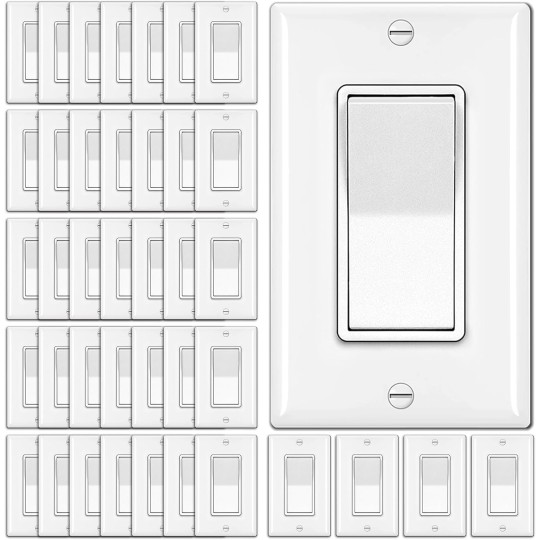[40 Pack] 3-Way Decorator Wall Light Switch, 15A 120V/277V, On/Off Paddle Rocker Wall Switch, 3 Wire, UL Listed, White