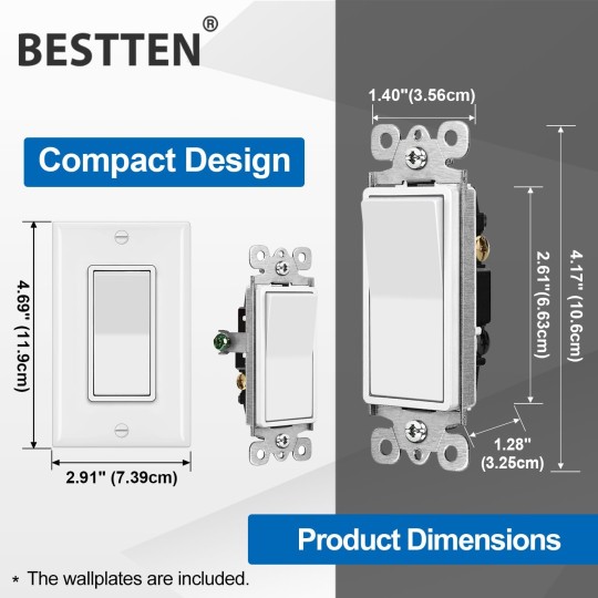 [40 Pack] 3-Way Decorator Wall Light Switch, 15A 120V/277V, On/Off Paddle Rocker Wall Switch, 3 Wire, UL Listed, White