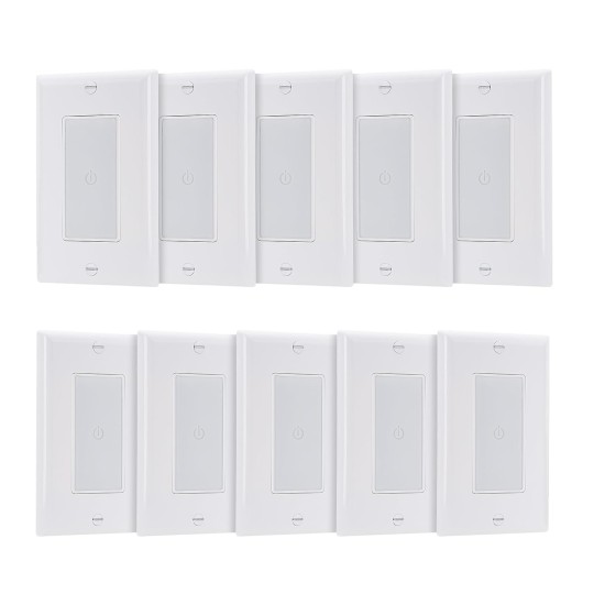 Wall Touch Light Switch Capacitive Touch Switch with Led Indicator 480W Tungsten Lamp/Incandescent Lamp 150W LED,ETL Listed,White (10Pack)