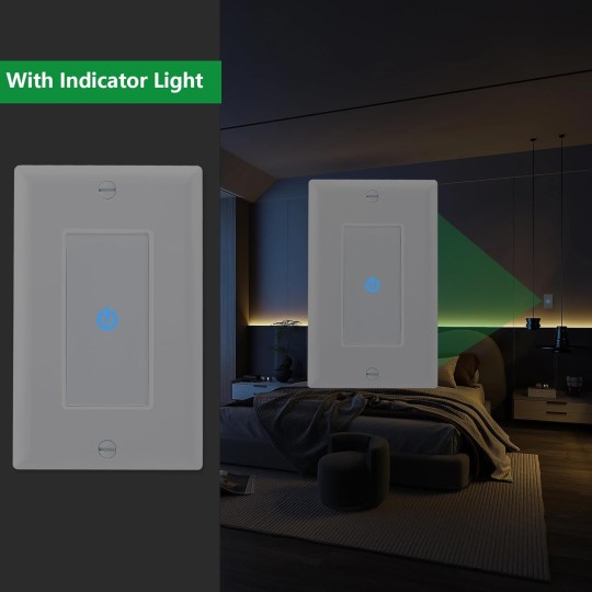 Wall Touch Light Switch Capacitive Touch Switch with Led Indicator 480W Tungsten Lamp/Incandescent Lamp 150W LED,ETL Listed,White (10Pack)
