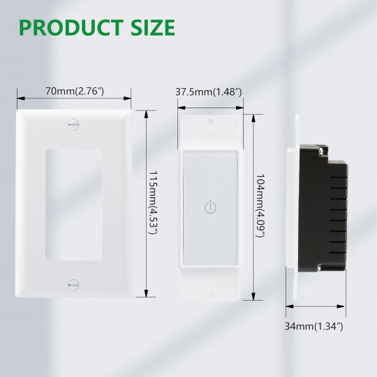 Wall Touch Light Switch Capacitive Touch Switch with Led Indicator 480W Tungsten Lamp/Incandescent Lamp 150W LED,ETL Listed,White (10Pack)