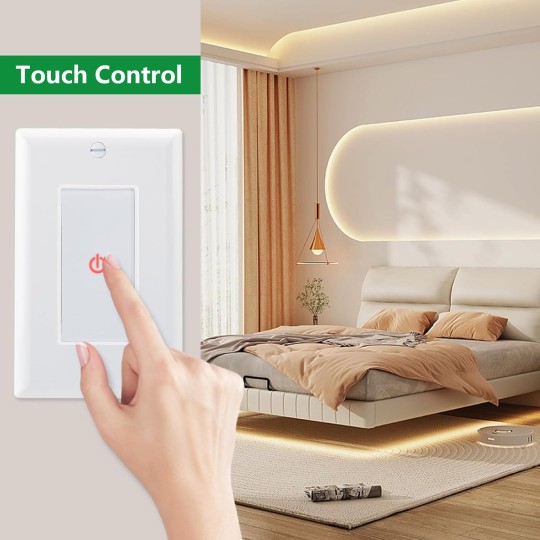 Wall Touch Light Switch Capacitive Touch Switch with Led Indicator 480W Tungsten Lamp/Incandescent Lamp 150W LED,ETL Listed,White (10Pack)