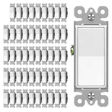 3 Way Matte White Decorator Wall Light Switch, Single Pole or Three Way, 15A 120/277V, On/Off Paddle Rocker Interrupter, UL Listed, 50 Pack