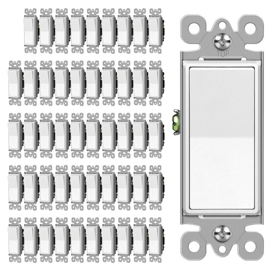 3 Way Matte White Decorator Wall Light Switch, Single Pole or Three Way, 15A 120/277V, On/Off Paddle Rocker Interrupter, UL Listed, 50 Pack