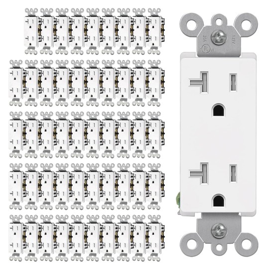 20 Amp Decorator Receptacle Outlet with Tamper Resistant (TR), Standard Electrical Wall Outlet, 20A/125V, UL Listed, White, 50 Pack