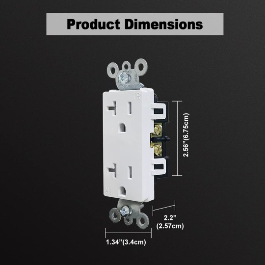 20 Amp Decorator Receptacle Outlet with Tamper Resistant (TR), Standard Electrical Wall Outlet, 20A/125V, UL Listed, White, 50 Pack
