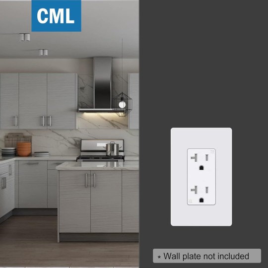 20 Amp Decorator Receptacle Outlet with Tamper Resistant (TR), Standard Electrical Wall Outlet, 20A/125V, UL Listed, White, 50 Pack