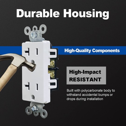 20 Amp Decorator Wall Receptacle, Decor Electrical Outlets, 20A/125V, Residential and Commercial Use, Non-Tamper-Resistant, UL Listed, White, 50 Pack