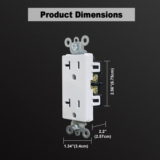 20 Amp Decorator Wall Receptacle, Decor Electrical Outlets, 20A/125V, Residential and Commercial Use, Non-Tamper-Resistant, UL Listed, White, 50 Pack