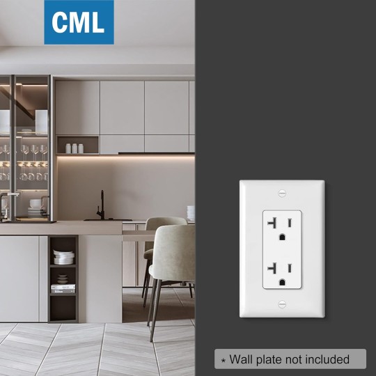 20 Amp Decorator Wall Receptacle, Decor Electrical Outlets, 20A/125V, Residential and Commercial Use, Non-Tamper-Resistant, UL Listed, White, 50 Pack