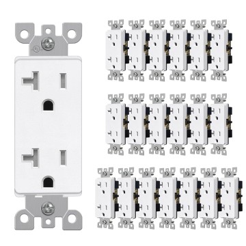 20 Amp Matte White Decorator Receptacle Outlet with Tamper Resistant (TR), 20 Pack Decor Standard Electrical Outlets, 20A/125V, 2-Pole 3-Wire, UL Listed