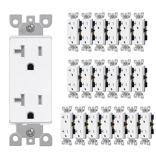 20 Amp Matte White Decorator Receptacle Outlet with Tamper Resistant (TR), 20 Pack Decor Standard Electrical Outlets, 20A/125V, 2-Pole 3-Wire, UL Listed