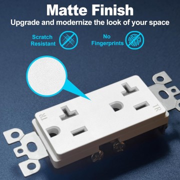 20 Amp Matte White Decorator Receptacle Outlet with Tamper Resistant (TR), 20 Pack Decor Standard Electrical Outlets, 20A/125V, 2-Pole 3-Wire, UL Listed