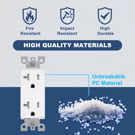 20 Amp Matte White Decorator Receptacle Outlet with Tamper Resistant (TR), 20 Pack Decor Standard Electrical Outlets, 20A/125V, 2-Pole 3-Wire, UL Listed
