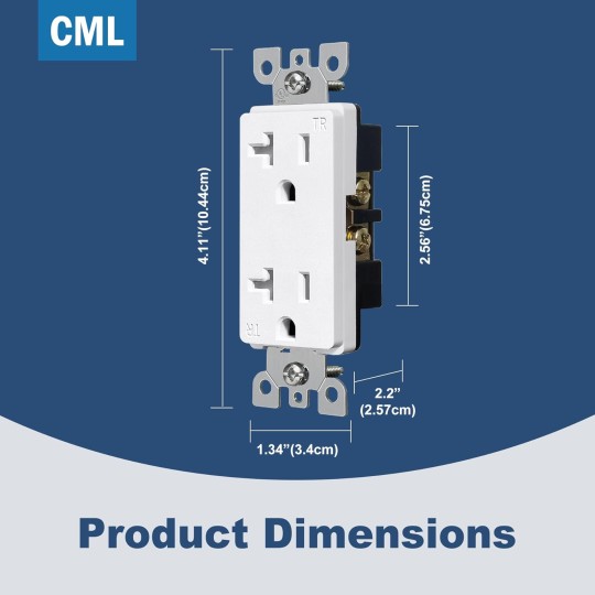 20 Amp Matte White Decorator Receptacle Outlet with Tamper Resistant (TR), 20 Pack Decor Standard Electrical Outlets, 20A/125V, 2-Pole 3-Wire, UL Listed