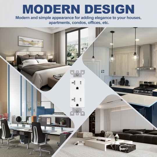 20 Amp Matte White Decorator Receptacle Outlet with Tamper Resistant (TR), 20 Pack Decor Standard Electrical Outlets, 20A/125V, 2-Pole 3-Wire, UL Listed