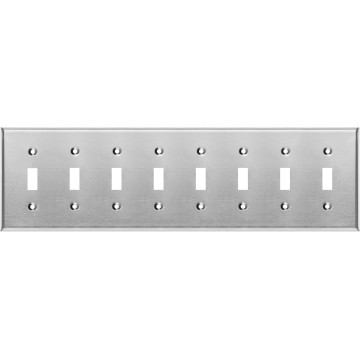 Metal Toggle Switch Wall Plate, 8 Gang, Standard Size, 4.5'' x 15.44'', 430 Grade Stainless Steel, Corrosion and Heat Resistant Unbreakable Metal, Light Switch Cover Panel, With Matching Screws