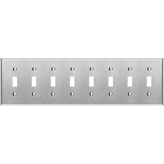 Metal Toggle Switch Wall Plate, 8 Gang, Standard Size, 4.5'' x 15.44'', 430 Grade Stainless Steel, Corrosion and Heat Resistant Unbreakable Metal, Light Switch Cover Panel, With Matching Screws