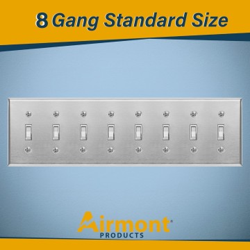 Metal Toggle Switch Wall Plate, 8 Gang, Standard Size, 4.5'' x 15.44'', 430 Grade Stainless Steel, Corrosion and Heat Resistant Unbreakable Metal, Light Switch Cover Panel, With Matching Screws