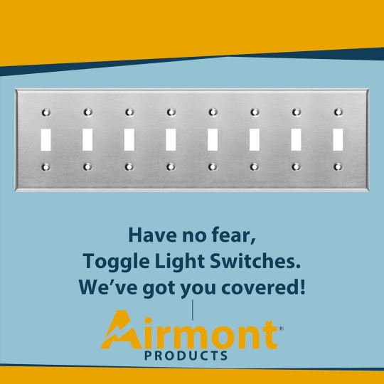 Metal Toggle Switch Wall Plate, 8 Gang, Standard Size, 4.5'' x 15.44'', 430 Grade Stainless Steel, Corrosion and Heat Resistant Unbreakable Metal, Light Switch Cover Panel, With Matching Screws